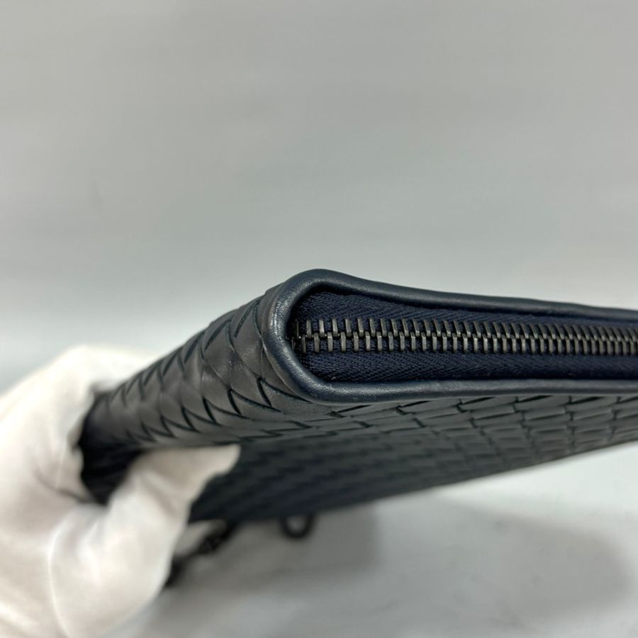 BV 493190深藍羊皮小編織手拿包Document Case-6