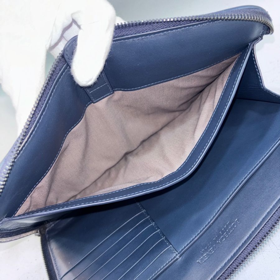 BV 493190深藍羊皮小編織手拿包Document Case-16