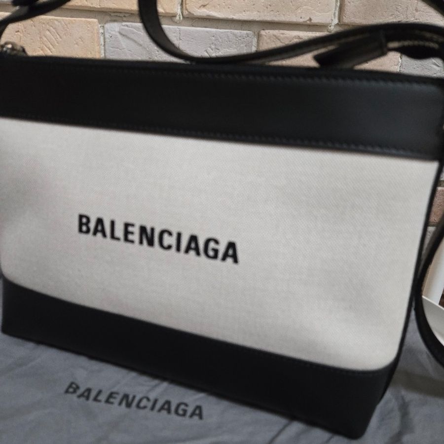 Balenciaga 巴黎世家 帆布拼黑色皮革肩背包 斜背包-4