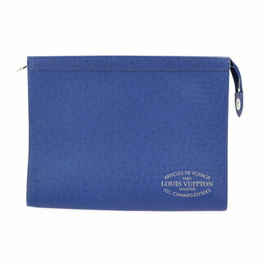 LOUIS VUITTON 路易威登 Pochette Voyage MM 第二包 M30399 Taiga 鈷銀色五金手拿包-0