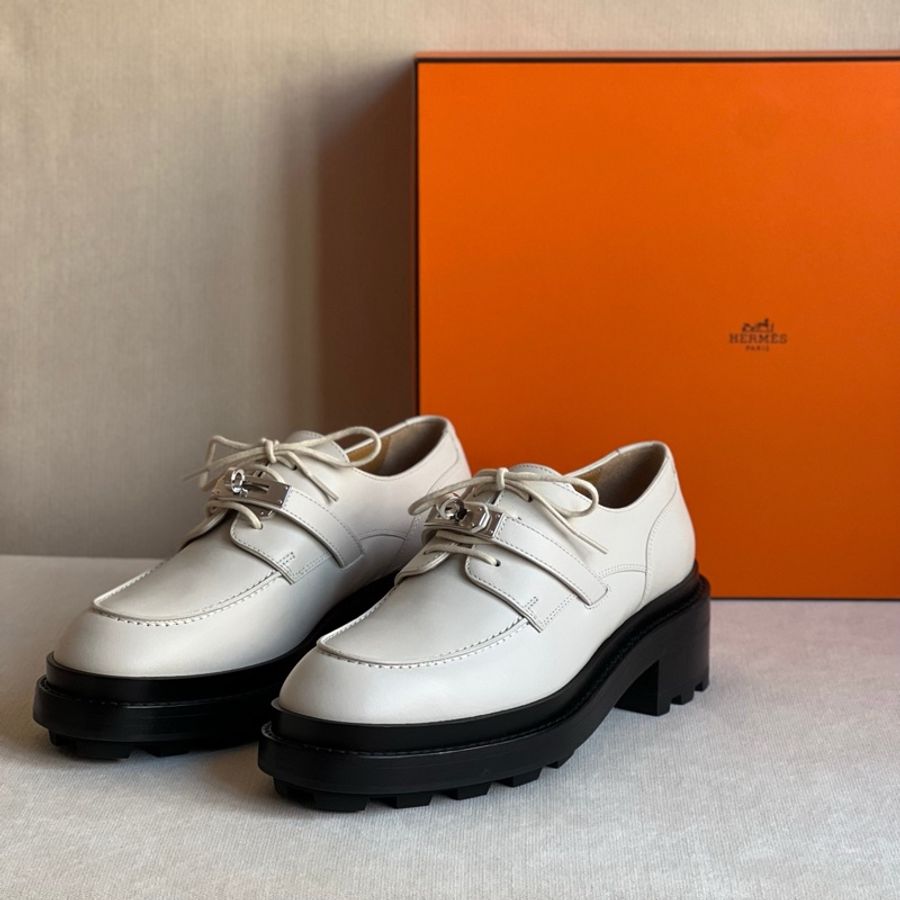 全新 現貨🔥Hermes Derby First oxford shoes Kelly 牛津鞋 👞 米白色 38-1