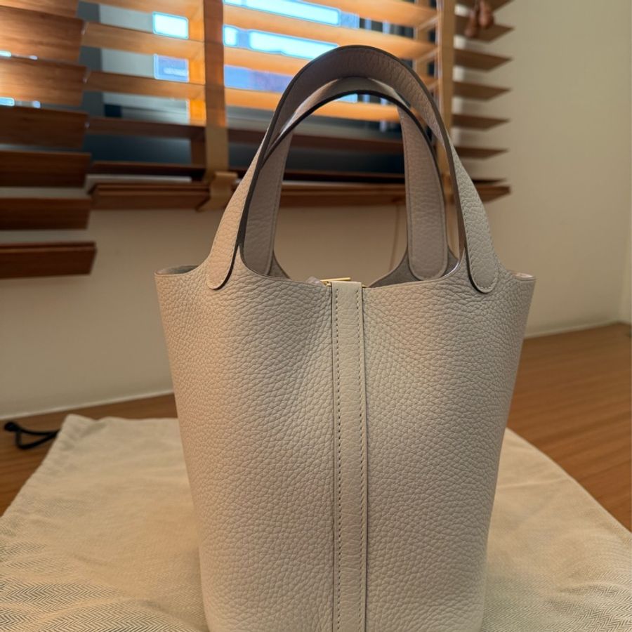 Hermes 愛馬仕 菜籃子 18 picotin M4奶灰白 金釦 W刻-6