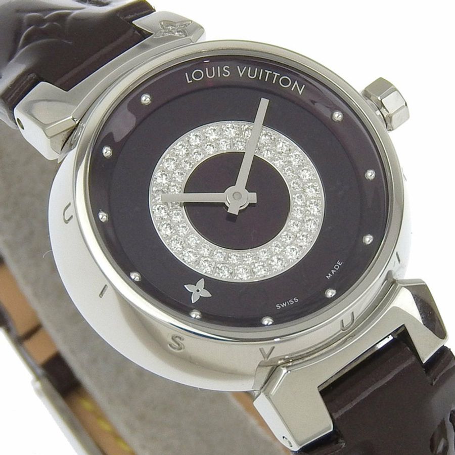 路易威登 Tambour 手錶盤 Diamant Amarante Q121U 不鏽鋼 x Monogram Vernis 鑽石石英模擬顯示 Amarant 錶盤 女式-2