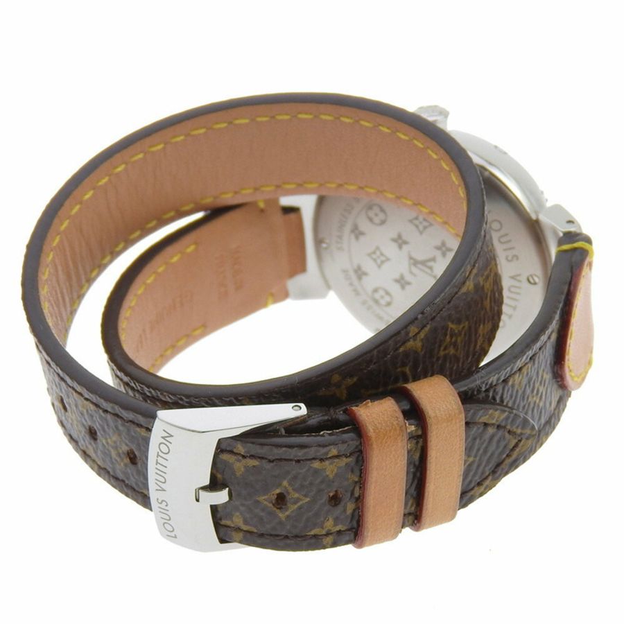 路易威登 Tambour 手錶 Q1313 不鏽鋼 x Monogram 帆布石英模擬顯示白色錶盤女式-4