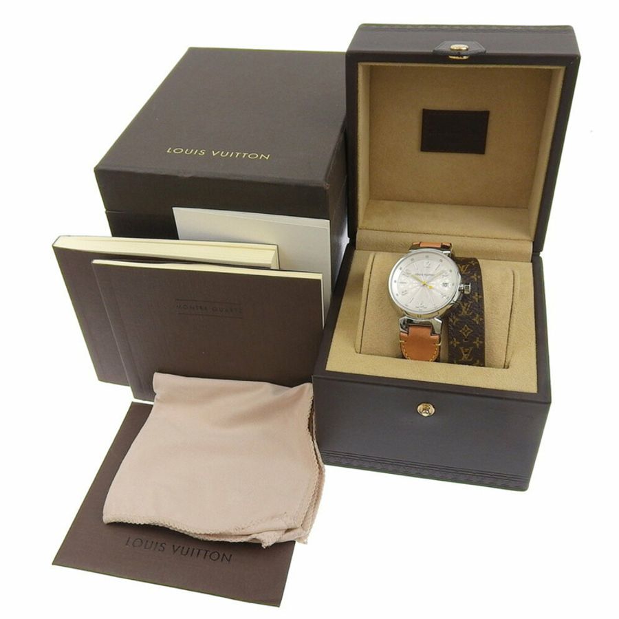 路易威登 Tambour 手錶 Q1313 不鏽鋼 x Monogram 帆布石英模擬顯示白色錶盤女式-6