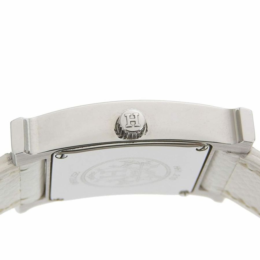 愛馬仕 HERMES H 手錶腕錶 HH1.210 不鏽鋼 x 皮革 2005 石英模擬顯示 白色錶盤 女士-4
