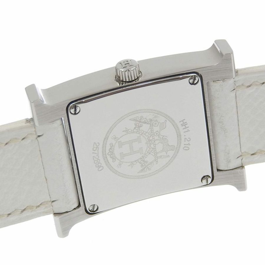 愛馬仕 HERMES H 手錶腕錶 HH1.210 不鏽鋼 x 皮革 2005 石英模擬顯示 白色錶盤 女士-6