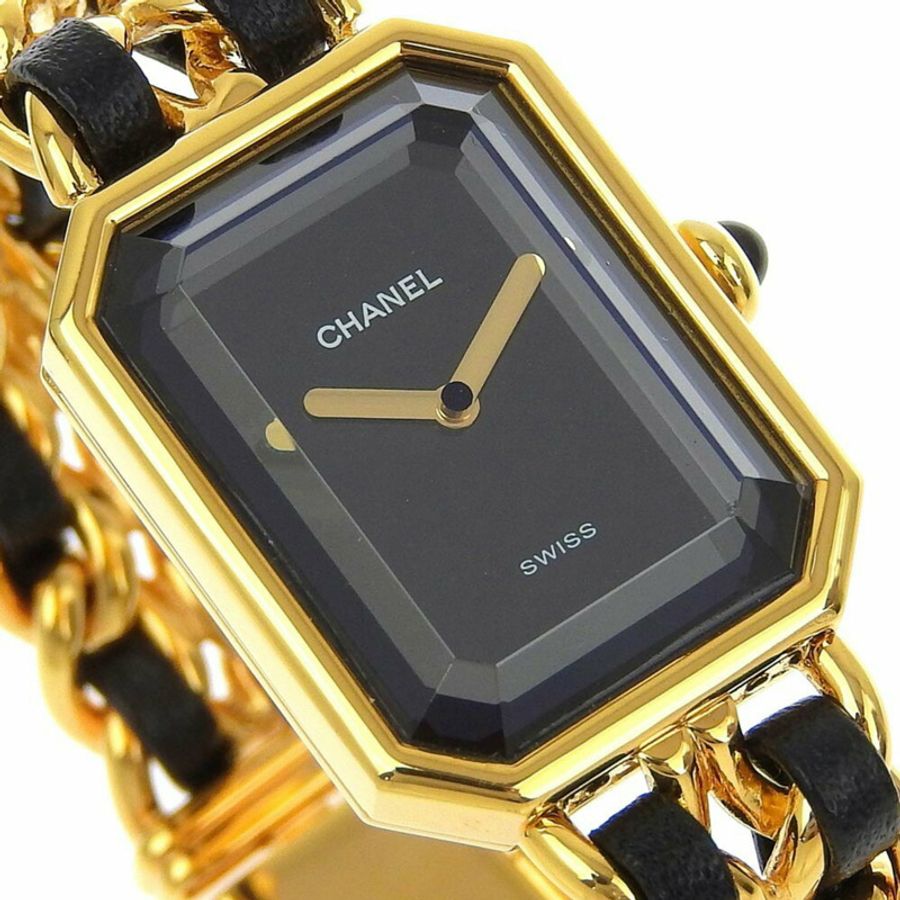 香奈兒 CHANEL Premiere S 手錶 H0001 鍍金 x 皮革石英模擬顯示黑色錶盤女士-2