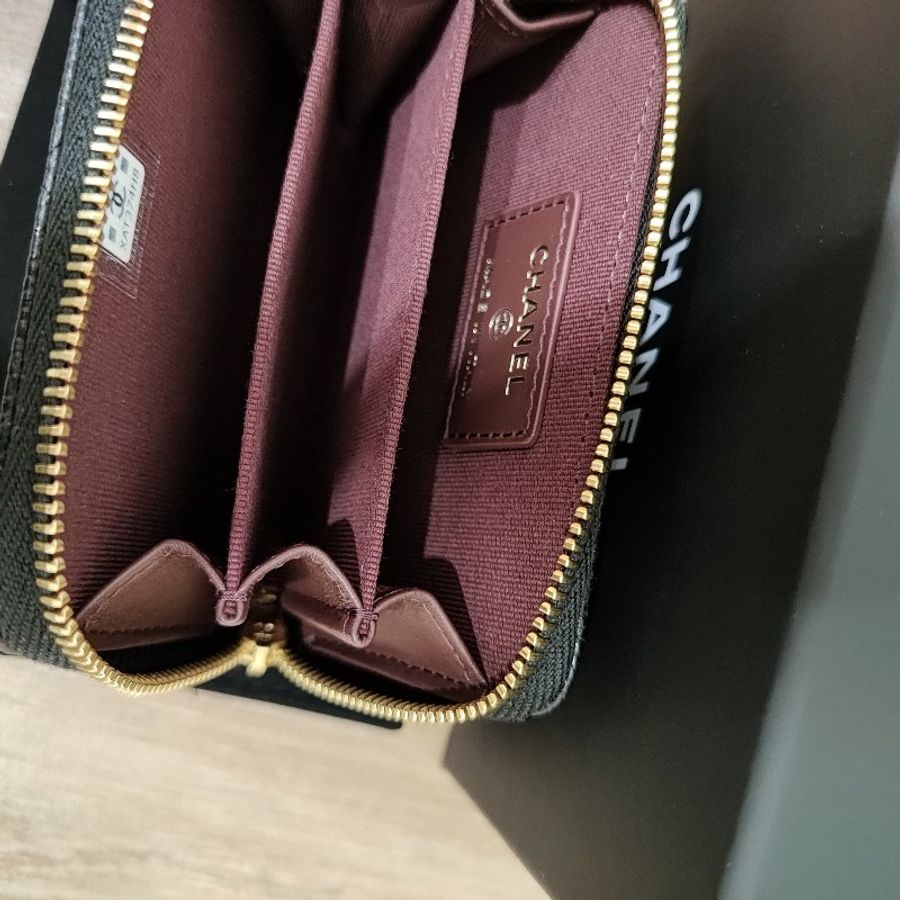CHANEL AP0216 COCO 黑色荔枝皮金釦 拉鍊 短夾 零錢包 名片夾 信用卡包 全新-4