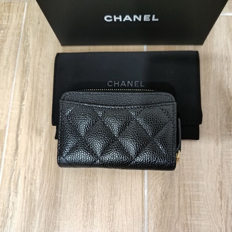 CHANEL AP0216 COCO 黑色荔枝皮金釦 拉鍊 短夾 零錢包 名片夾 信用卡包 全新-6