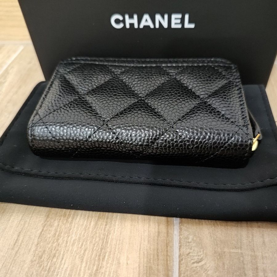 CHANEL AP0216 COCO 黑色荔枝皮金釦 拉鍊 短夾 零錢包 名片夾 信用卡包 全新-7