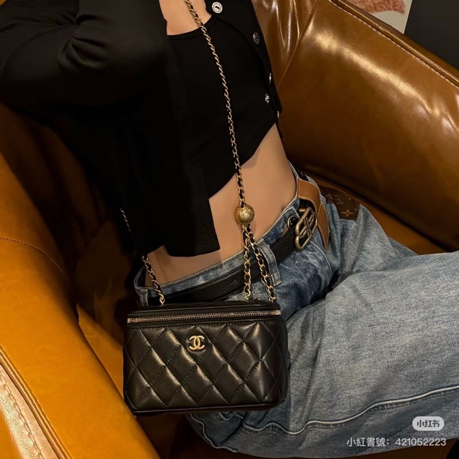 Chanel 香奈兒 23K 金球長盒子 黑色金鏈-4