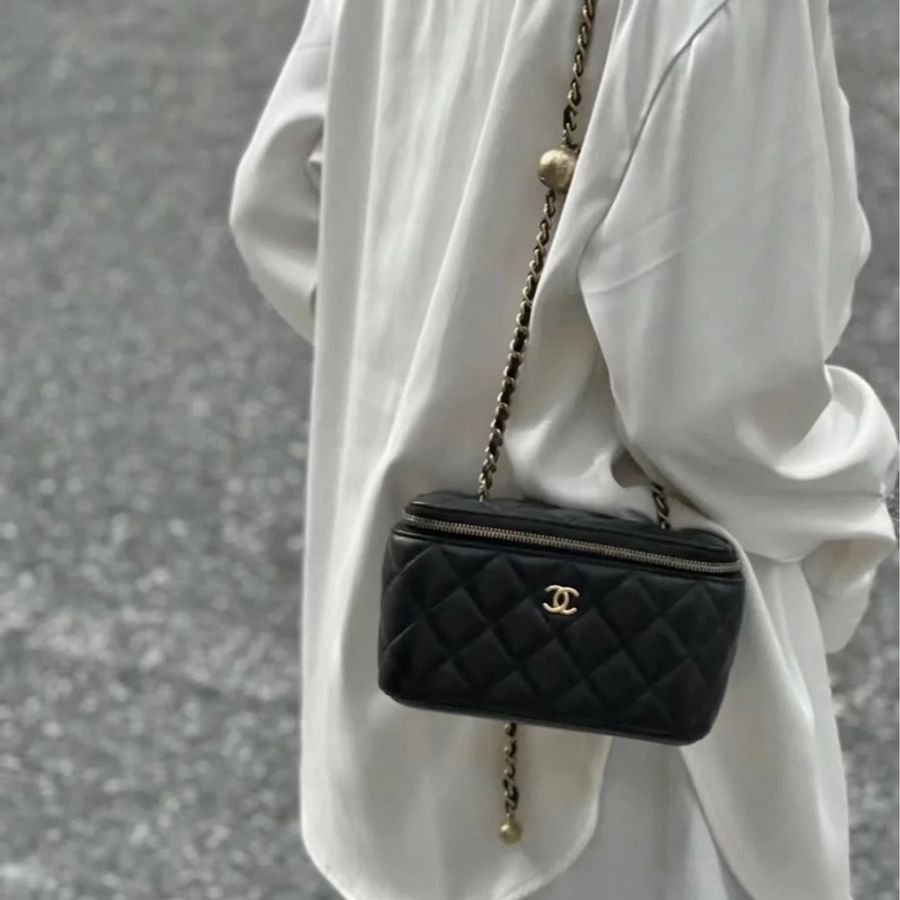 Chanel 香奈兒 23K 金球長盒子 黑色金鏈-6