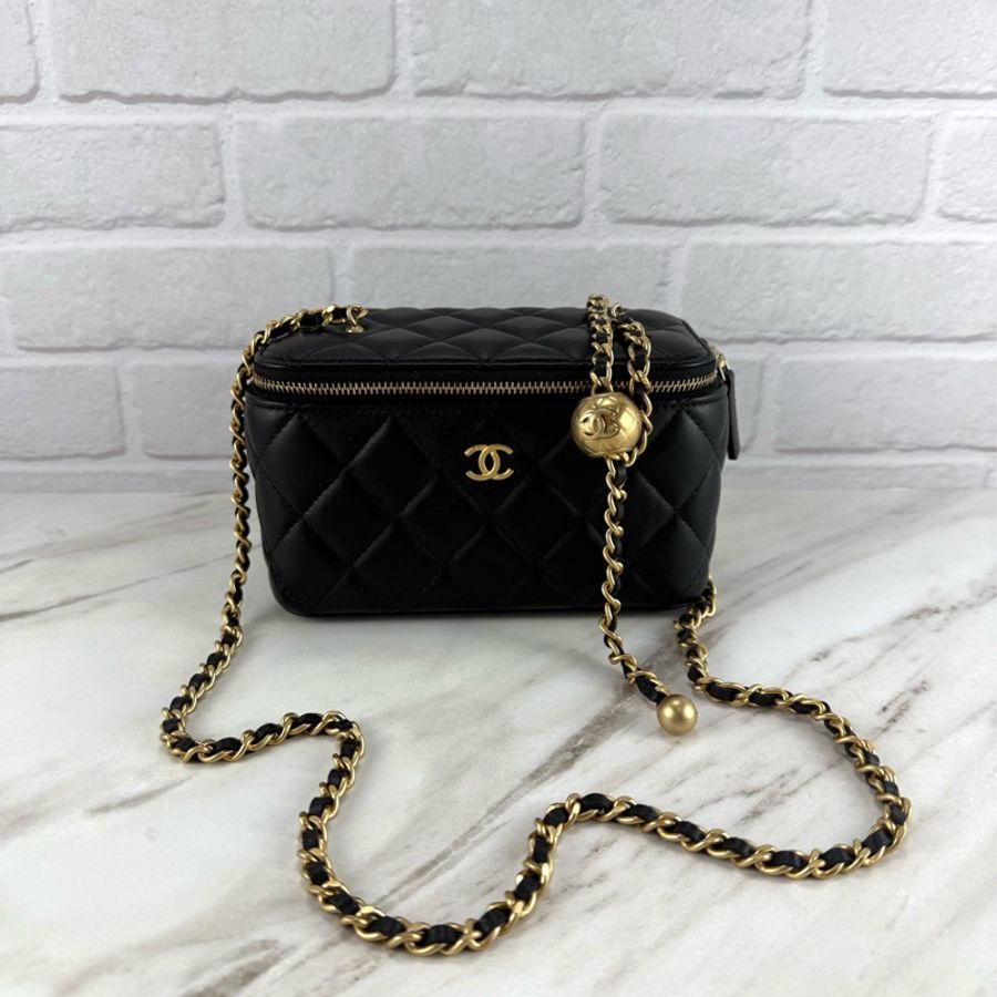 Chanel 香奈兒 23K 金球長盒子 黑色金鏈-7