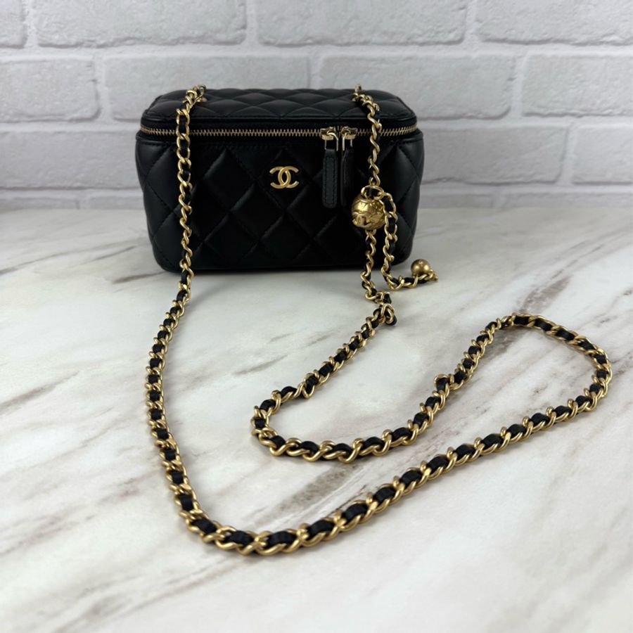 Chanel 香奈兒 23K 金球長盒子 黑色金鏈-8