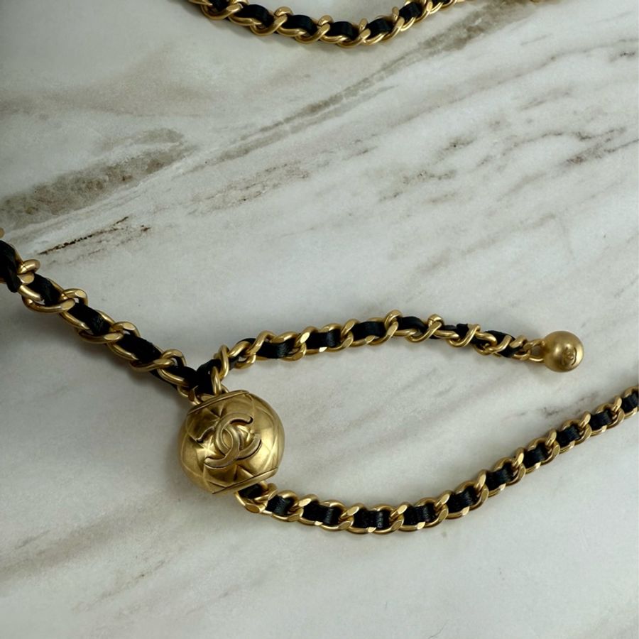 Chanel 香奈兒 23K 金球長盒子 黑色金鏈-18
