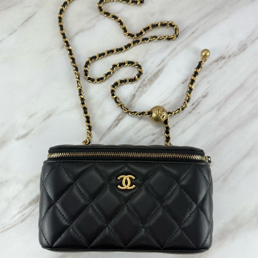 Chanel 香奈兒 23K 金球長盒子 黑色金鏈-22