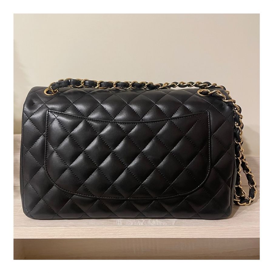 (近全新 閒置)CHANEL Jumbo CF 30 黑金 羊皮 口蓋包 肩背包-4