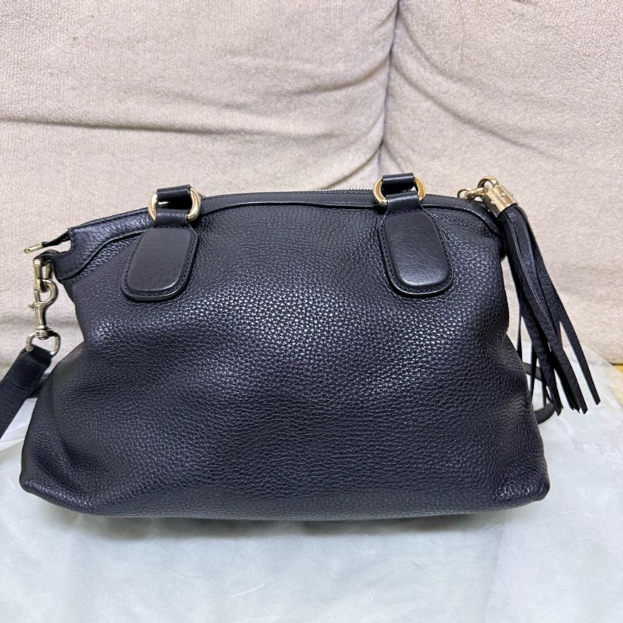 GUCCI 新款SOHO系列牛皮流蘇肩背包(黑)-7