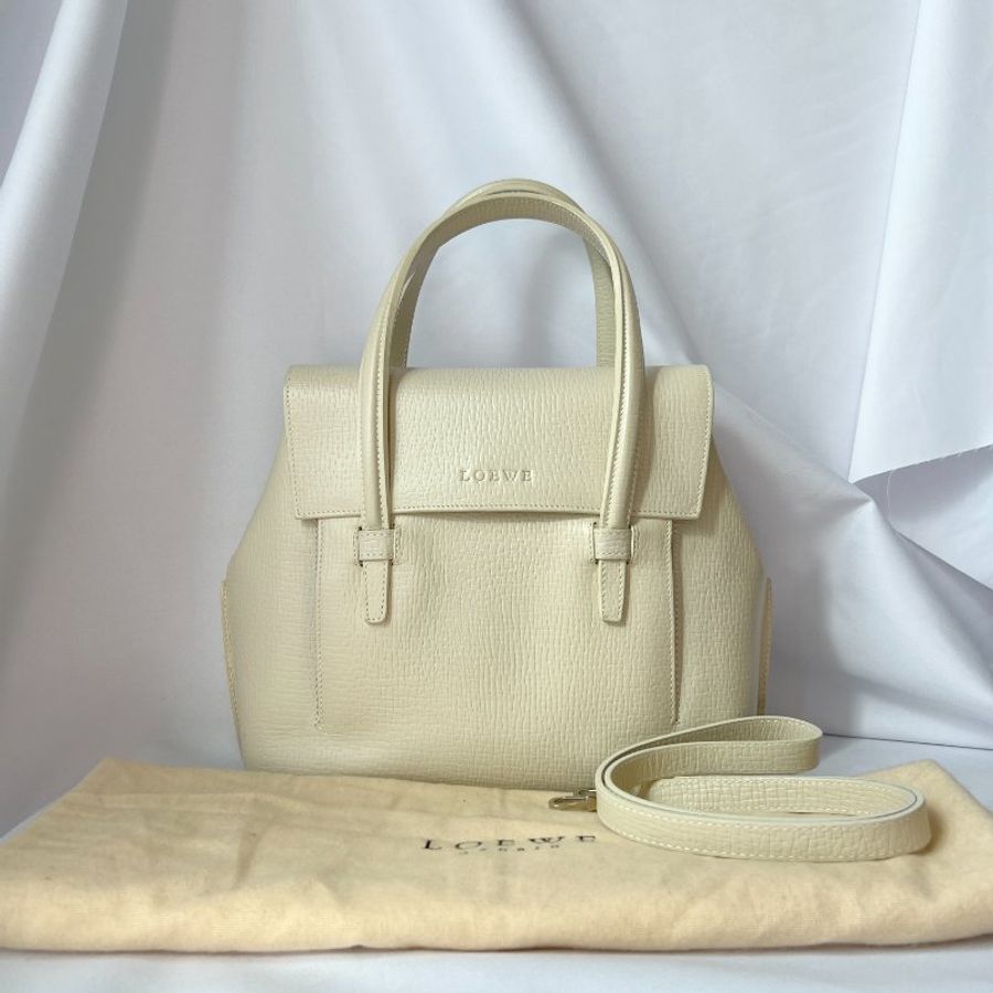 Loewe罕有絕版米白色皮革肩背帶手提手環斜背包 日本中古vintage-13