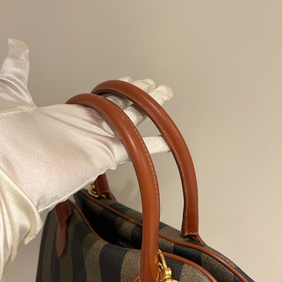 Fendi波士頓斜揹手提肩背包 原裝肩帶 皮革品牌拉鍊-3