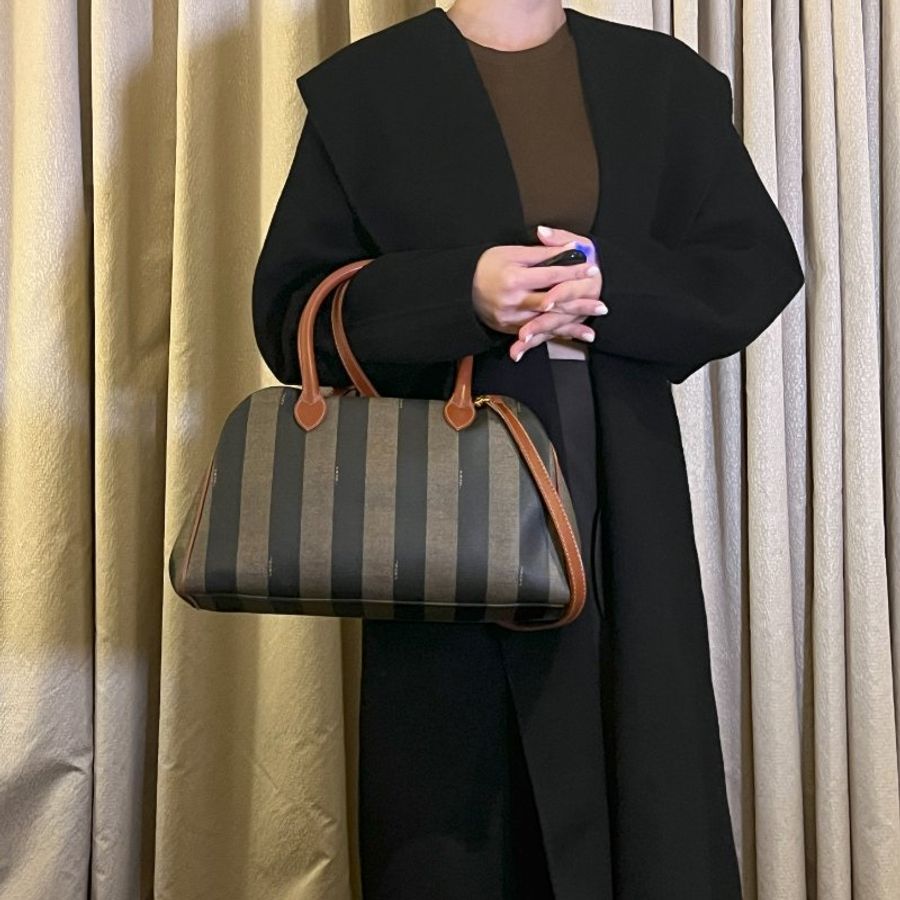 Fendi波士頓斜揹手提肩背包 原裝肩帶 皮革品牌拉鍊-8