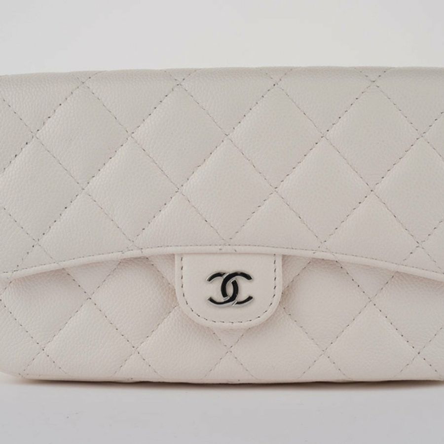 Chanel Matelasse 翻蓋手機殼 單肩包 白色 女款's Caviar Skin CHANEL-2