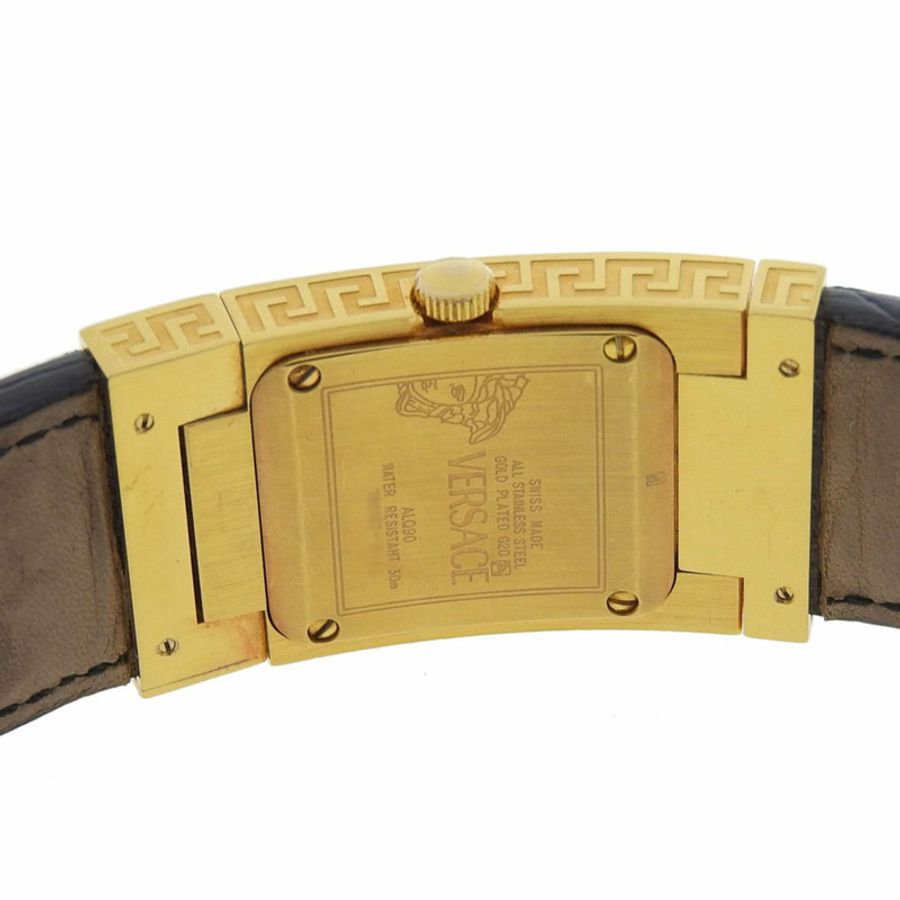 范思哲 VERSACE ALQ90 長方形 黑色錶盤 GP/皮革 石英手錶 電池 女款-3