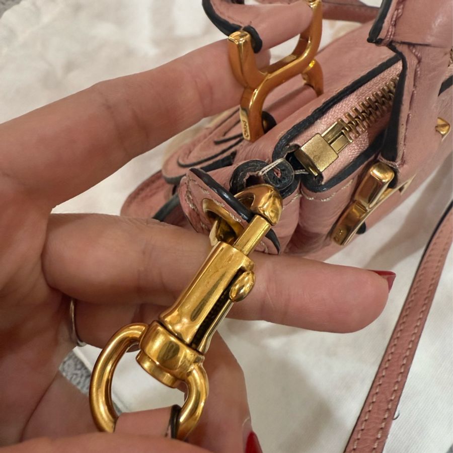Chloe Marcie 近全新 粒面牛皮翻蓋迷你馬鞍斜背包 粉紅色-10