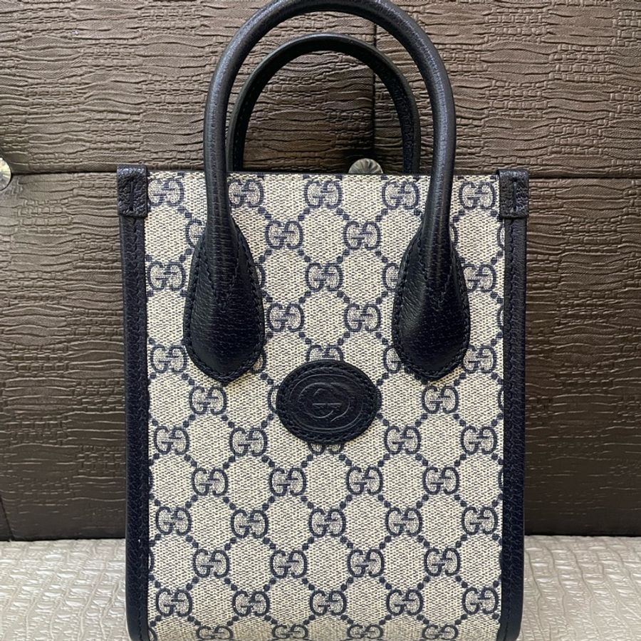 Gucci PVC深藍牛皮邊手提斜背琴譜包-1