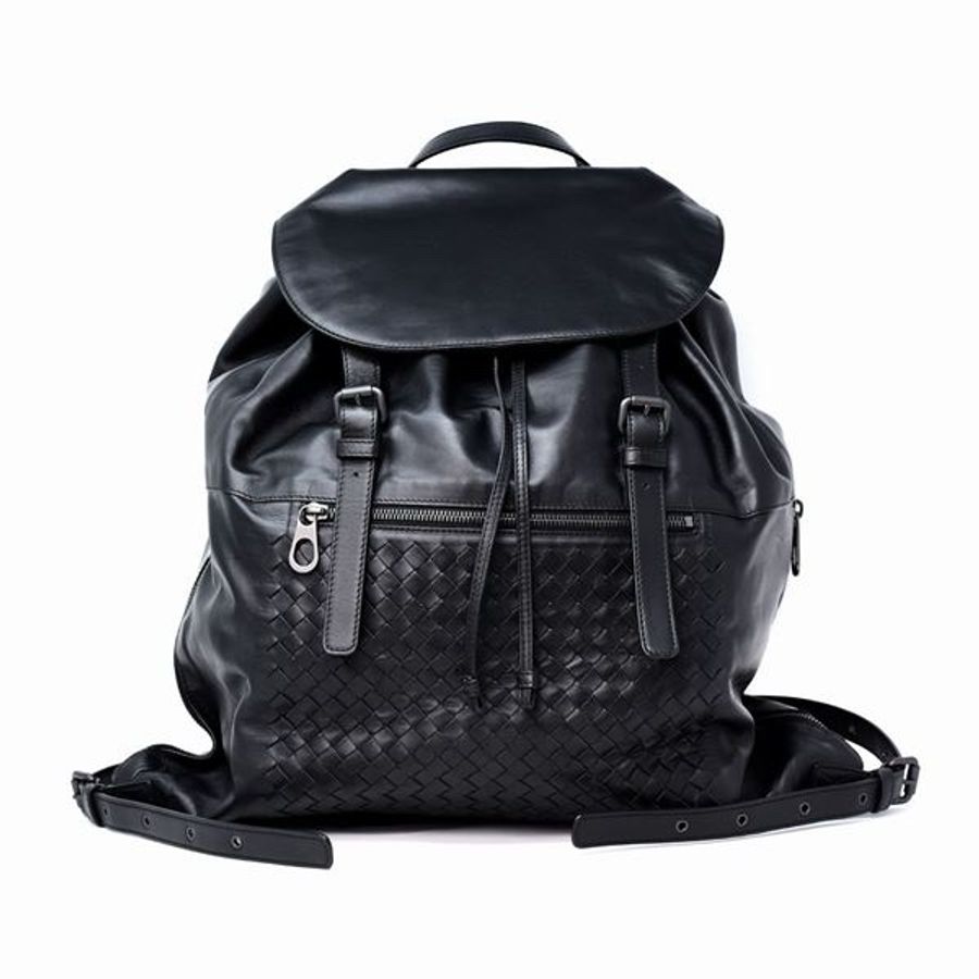 Bottega Veneta BV backpack 黑色 編織 羊皮 後背包 雙肩包 肩背包-0