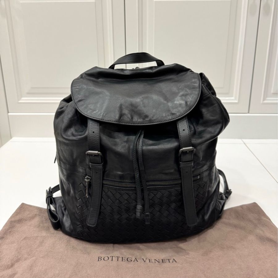 Bottega Veneta BV backpack 黑色 編織 羊皮 後背包 雙肩包 肩背包-2