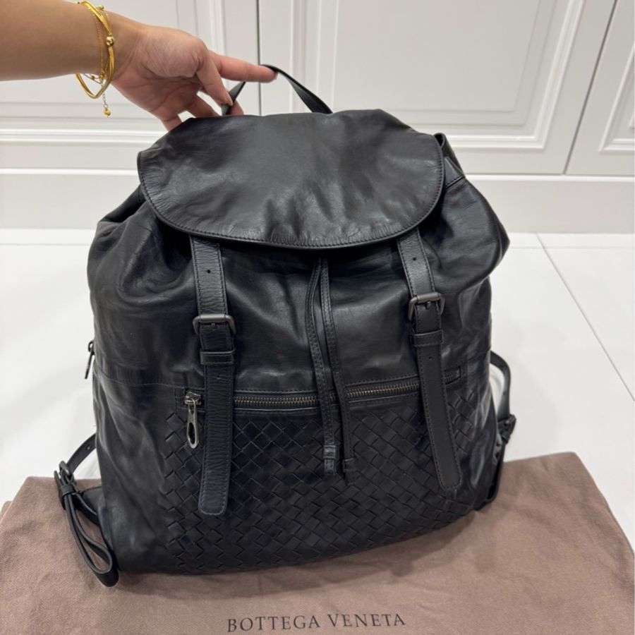 Bottega Veneta BV backpack 黑色 編織 羊皮 後背包 雙肩包 肩背包-3