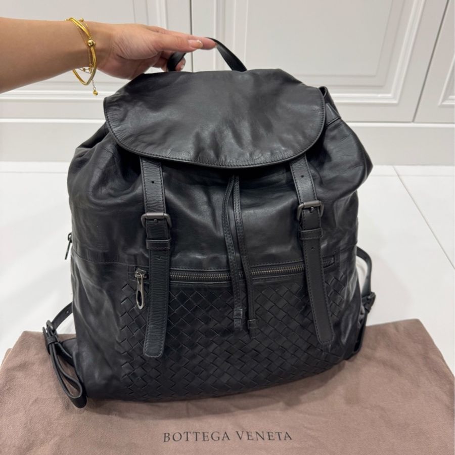 Bottega Veneta BV backpack 黑色 編織 羊皮 後背包 雙肩包 肩背包-4