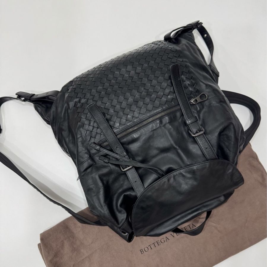 Bottega Veneta BV backpack 黑色 編織 羊皮 後背包 雙肩包 肩背包-6