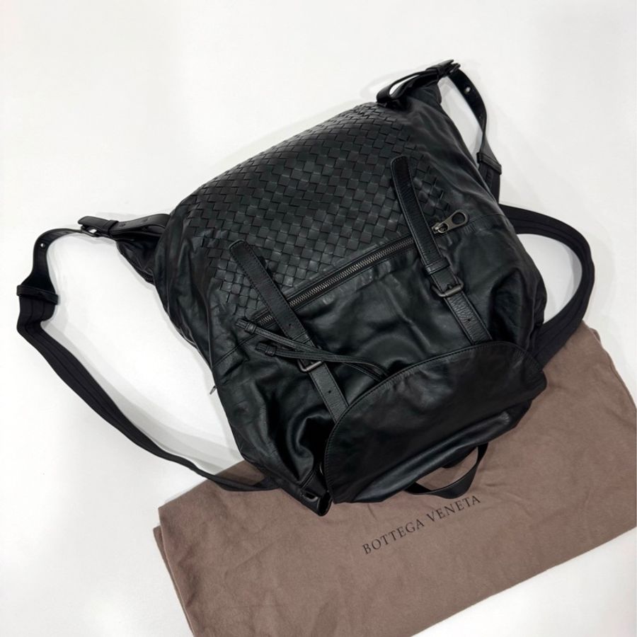 Bottega Veneta BV backpack 黑色 編織 羊皮 後背包 雙肩包 肩背包-7