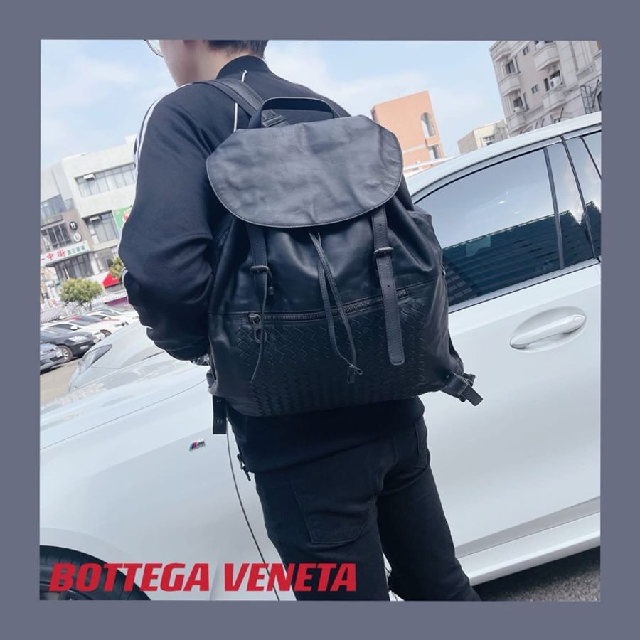 Bottega Veneta BV backpack 黑色 編織 羊皮 後背包 雙肩包 肩背包-8