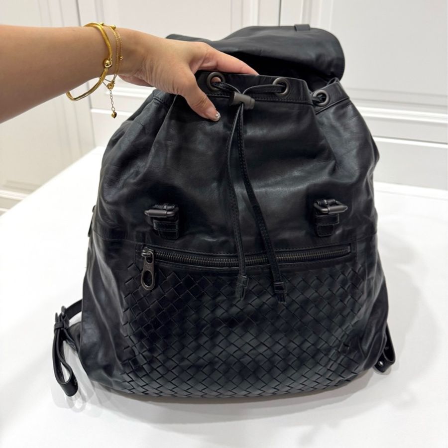 Bottega Veneta BV backpack 黑色 編織 羊皮 後背包 雙肩包 肩背包-10