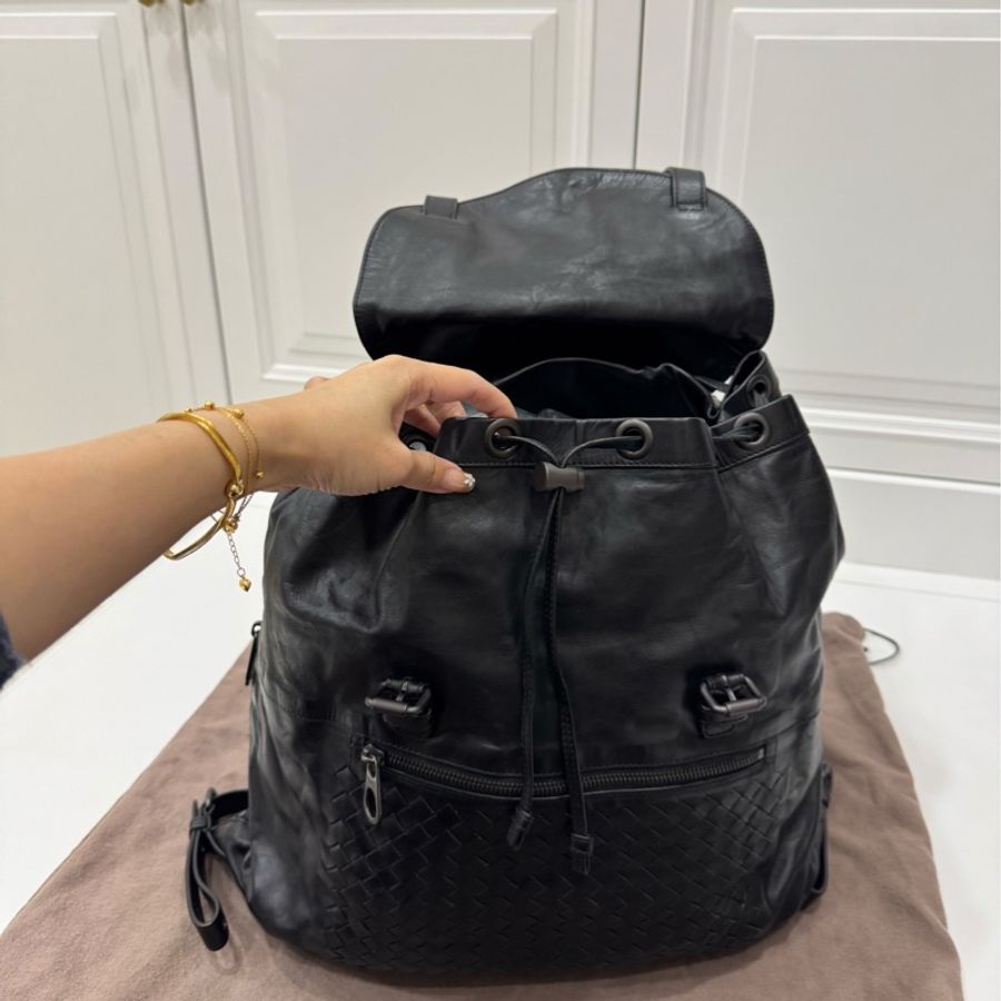Bottega Veneta BV backpack 黑色 編織 羊皮 後背包 雙肩包 肩背包-11