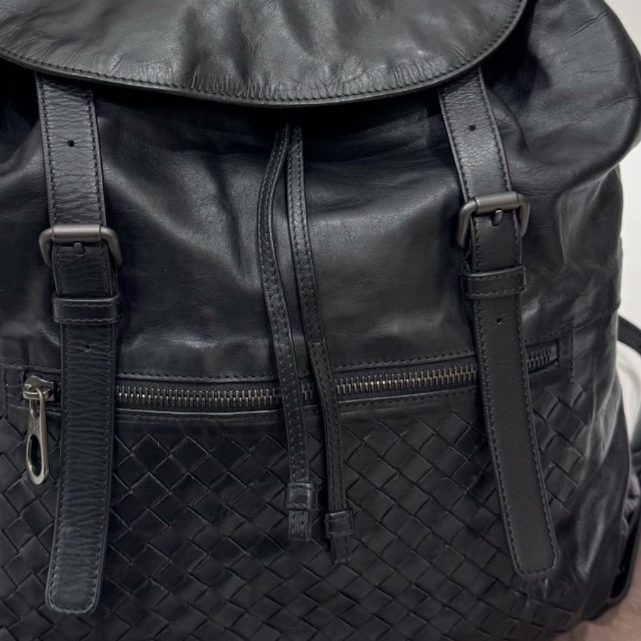 Bottega Veneta BV backpack 黑色 編織 羊皮 後背包 雙肩包 肩背包-37