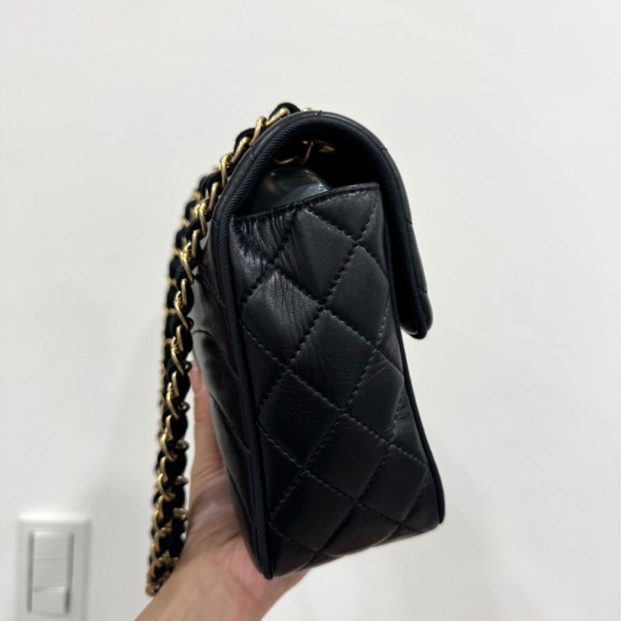Chanel 香奈兒 黑金 金釦 魚鱗紋 波浪紋 CF 鏈條包 斜背包 肩背包 側背包 手提包-18