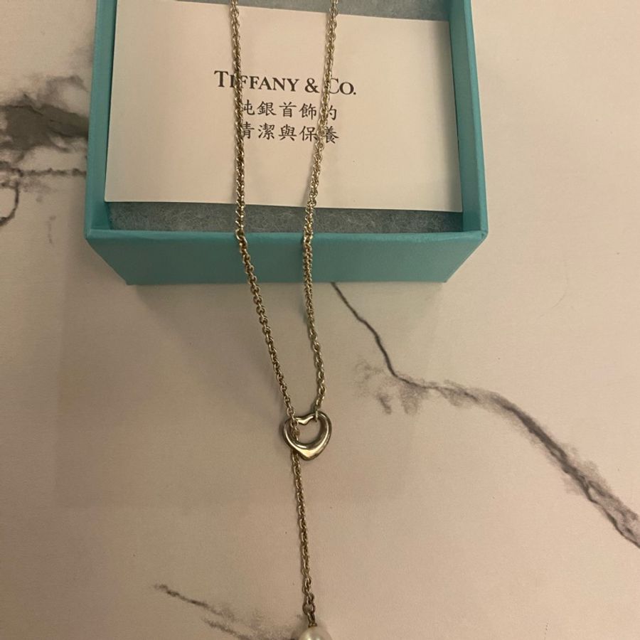 Tiffany & Co. Open Heart 套鎖項鍊。 純銀鑲真珠 7.5-8mm-2
