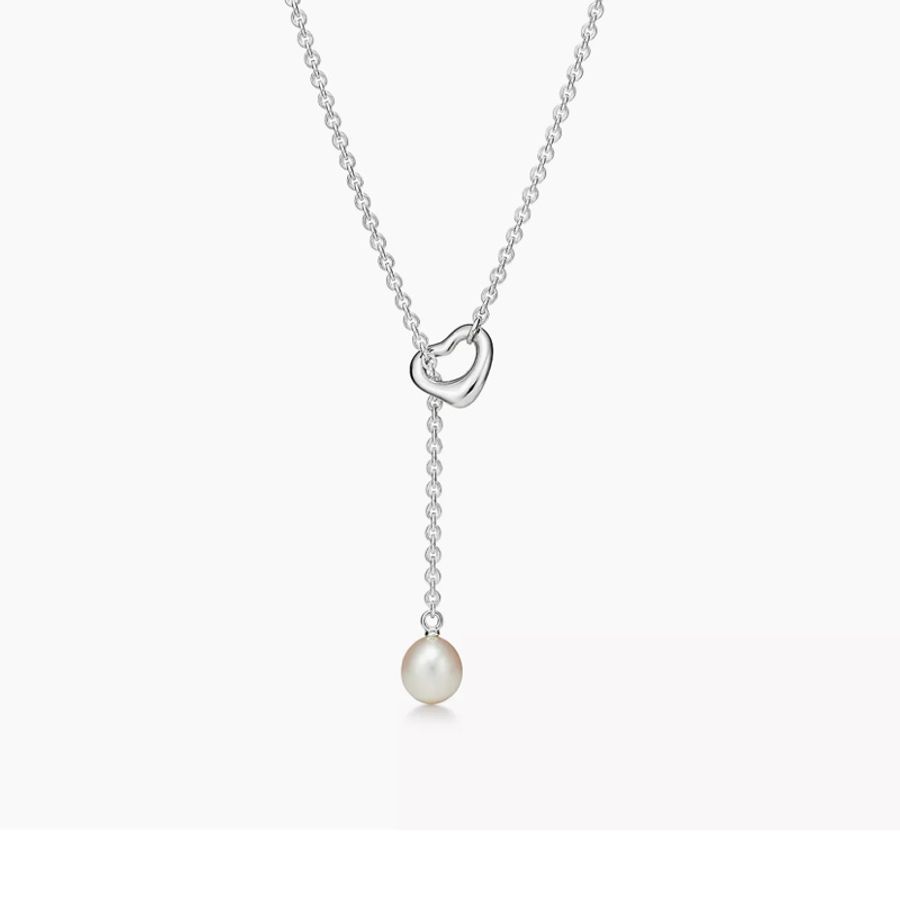 Tiffany & Co. Open Heart 套鎖項鍊。 純銀鑲真珠 7.5-8mm-6