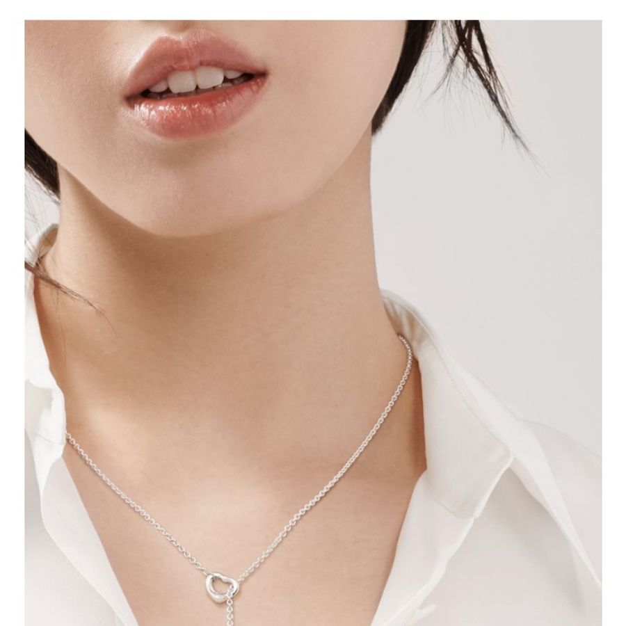Tiffany & Co. Open Heart 套鎖項鍊。 純銀鑲真珠 7.5-8mm-7