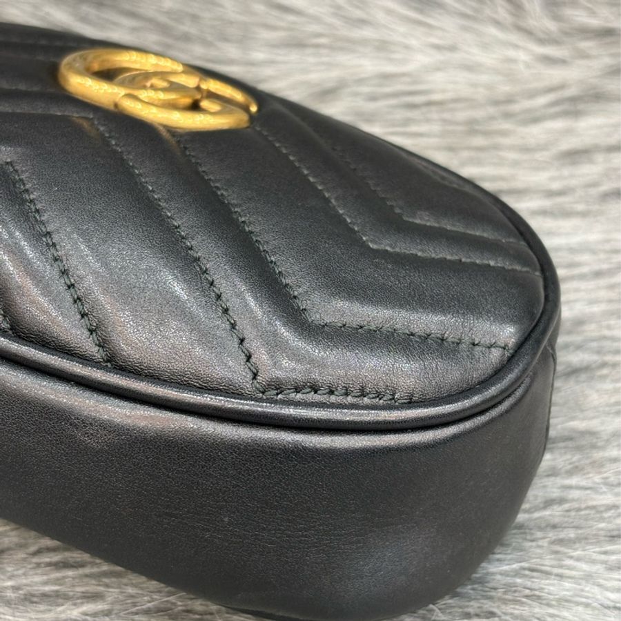 GUCCI 476434 GG MARMONT 金釦 黑色牛皮 霹靂包腰包麻將包 腰帶皮帶-7