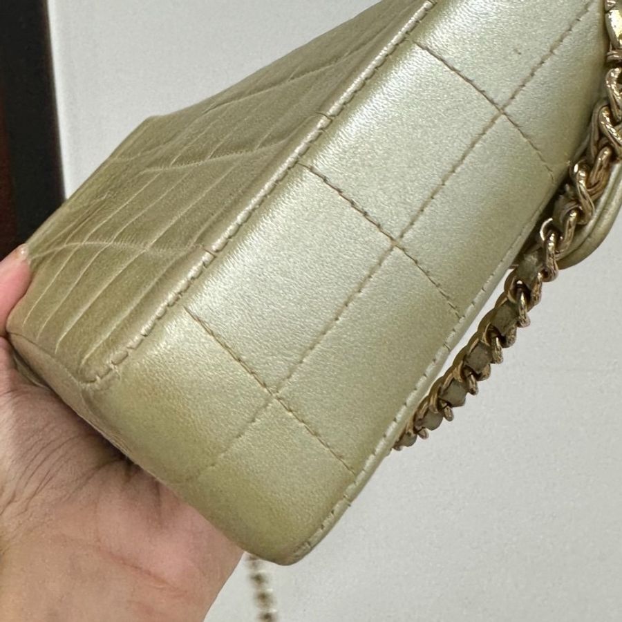 Chanel 香奈兒 Vintage 老香 香檳金 冰格包 側背包 法棍包 腋下包 肩背包 手提包-37