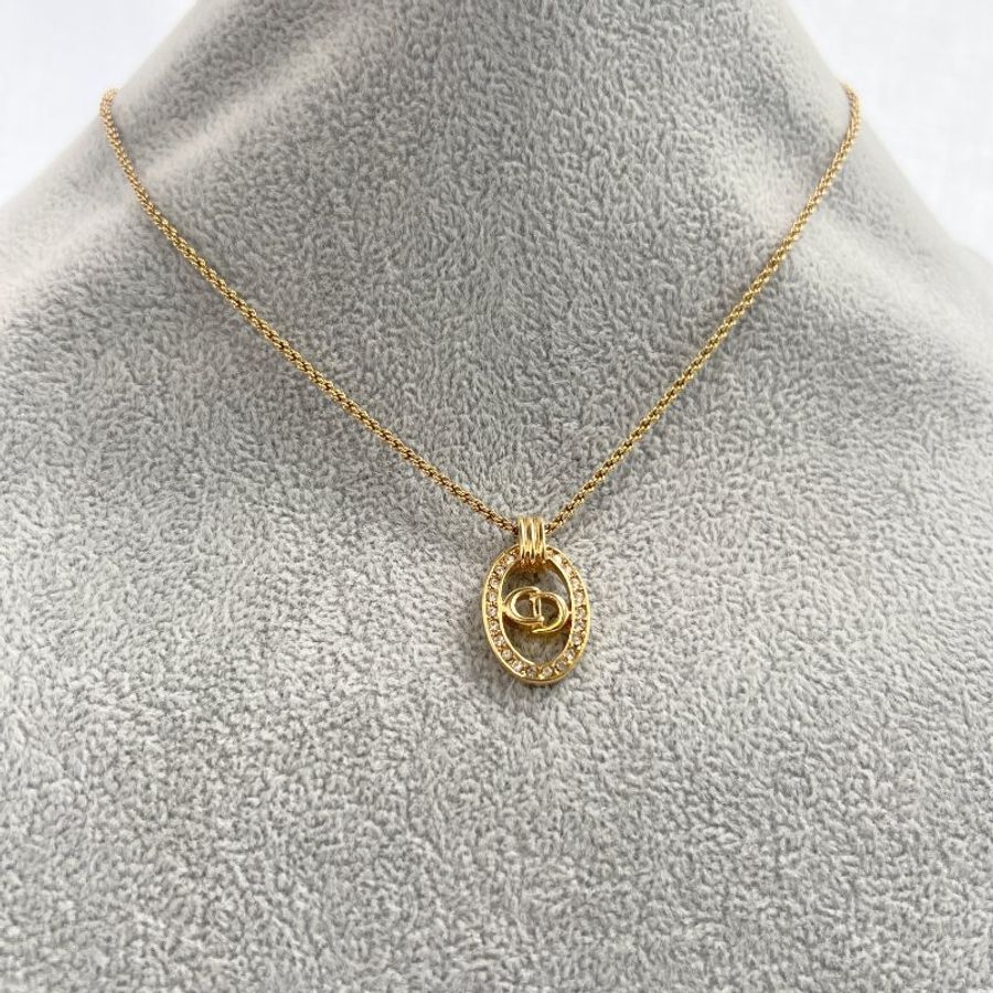 Dior橢圓形水鑽CD吊墜頸鏈項鏈 情人節禮物 美品 中古正品vintage-2