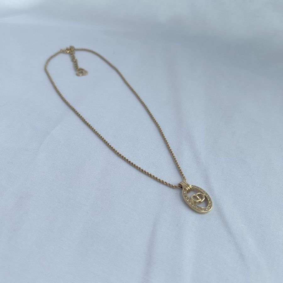 Dior橢圓形水鑽CD吊墜頸鏈項鏈 情人節禮物 美品 中古正品vintage-4