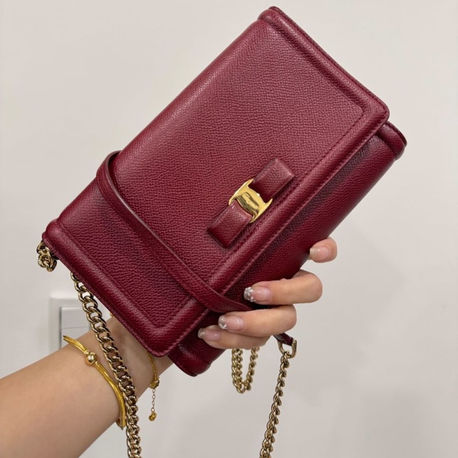 Salvatore Ferragamo 菲拉格慕 Vara Bow WOC 蝴蝶結 紅色 側背包 斜背包 肩背包 鏈條包-10