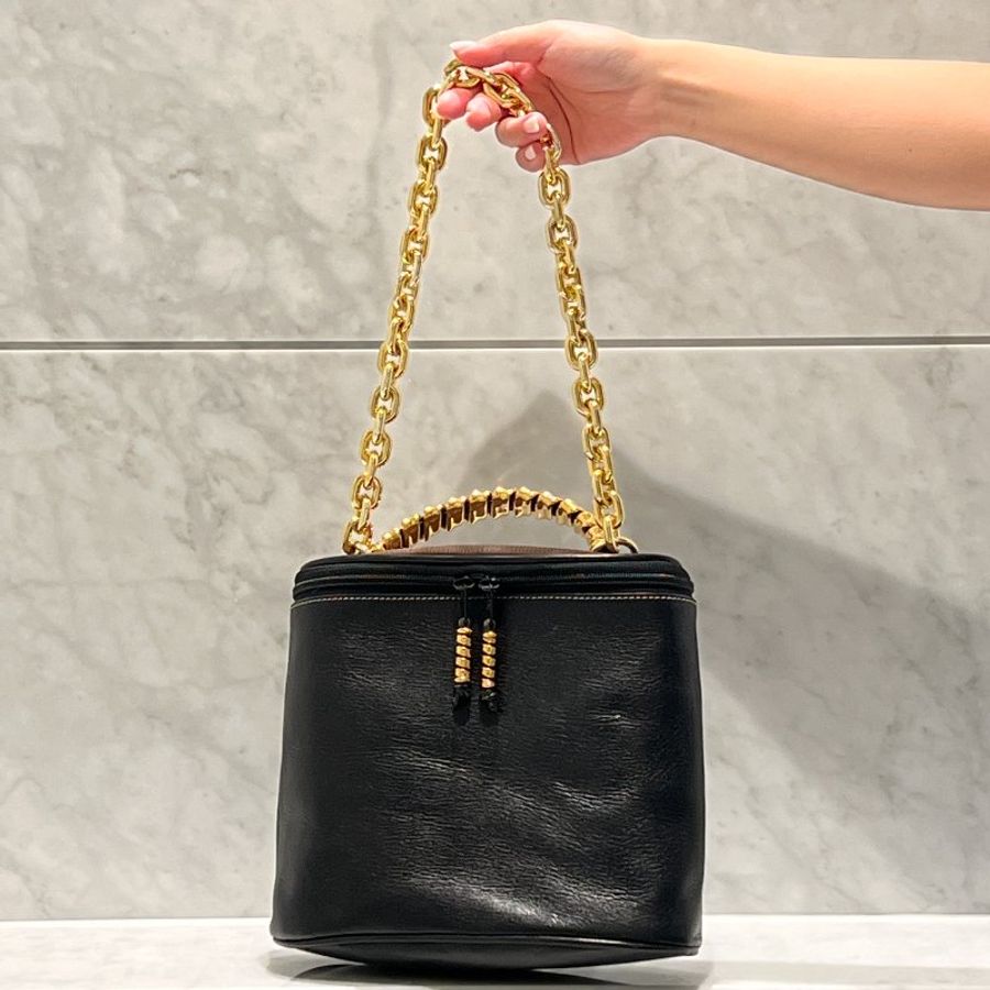 Loewe黑色橢圓蛇骨手提袋肩背包 送肩帶 日本二手Vintage-0
